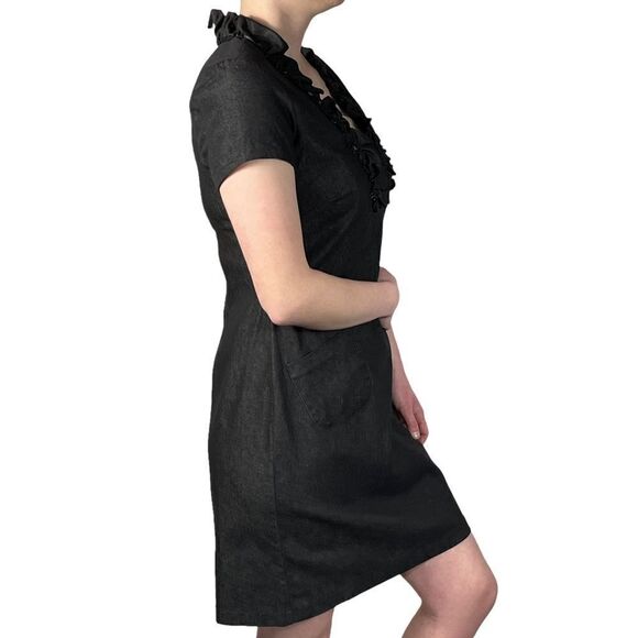 Perceptions New York Dark Gray Ruffled Neck Dress - Picture 2 of 11